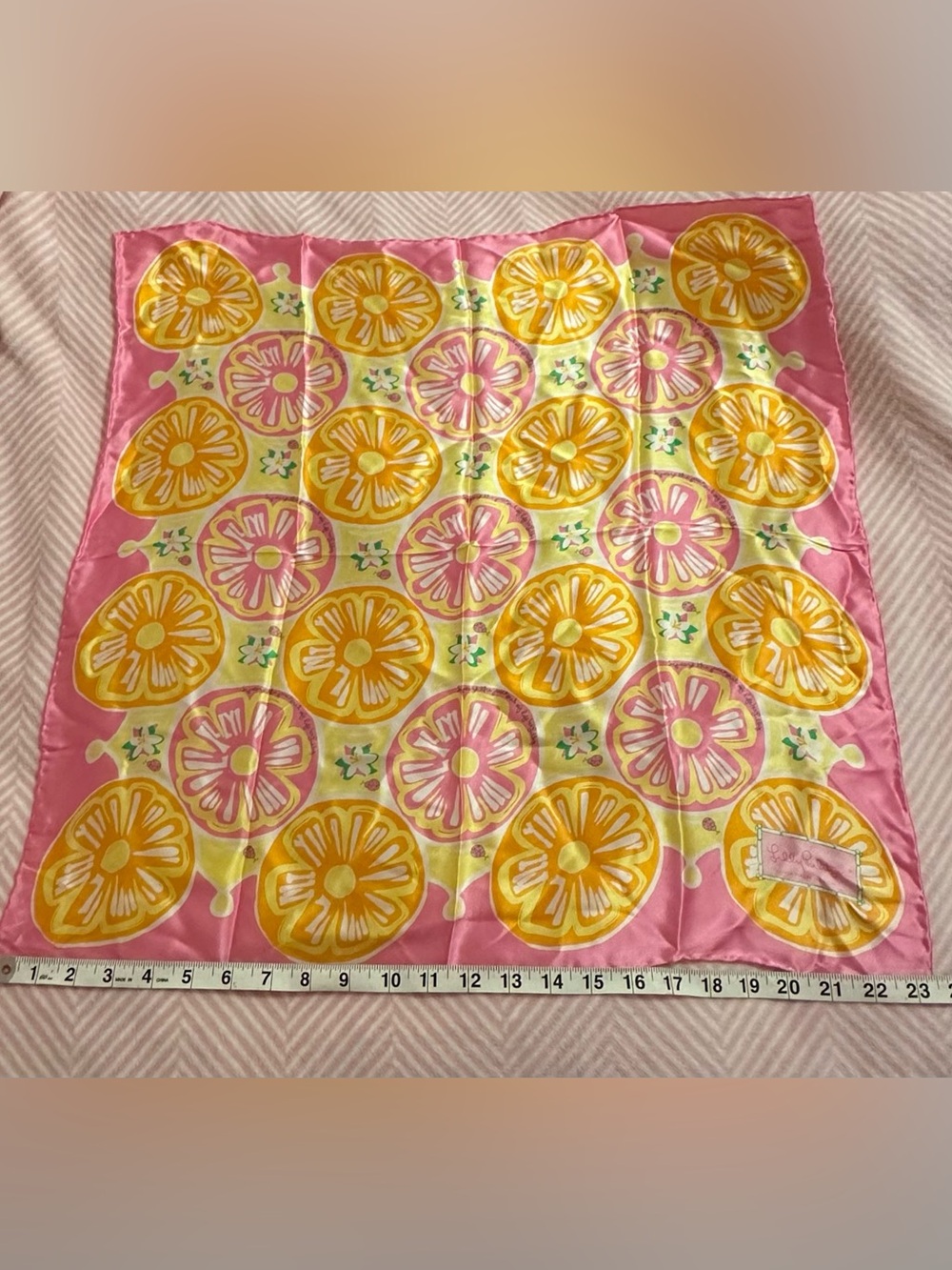 Lilly Pulitzer Pink Yellow Floral Silk Scarf